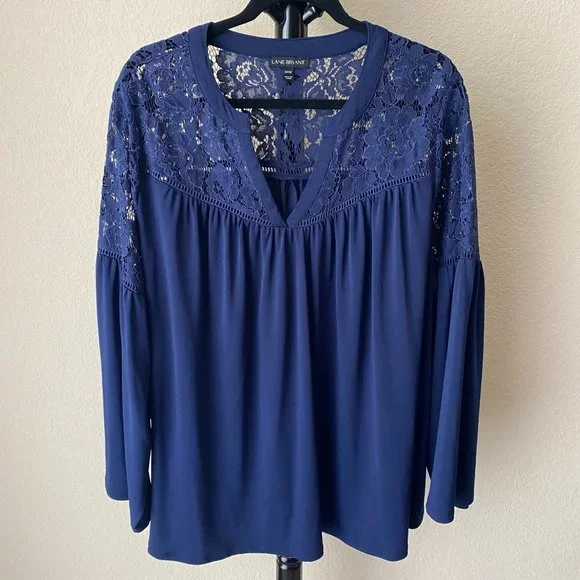 Lane Bryant, Size 22/24, Long Sleeve, Navy, Lace Top - Picture 1 of 10